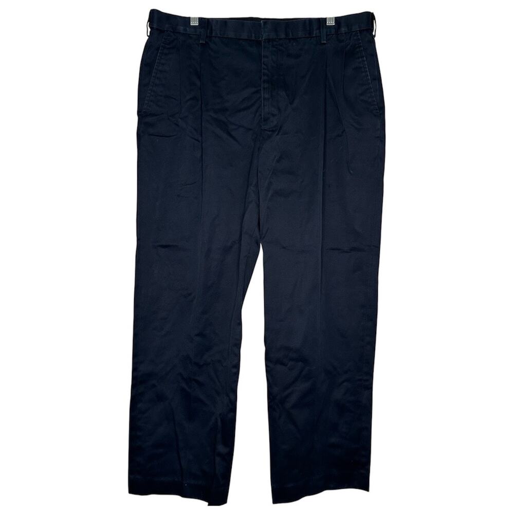 Lands End 38x29 Straight Pleated Navy Mens Khaki Pants Business Work Trousers *